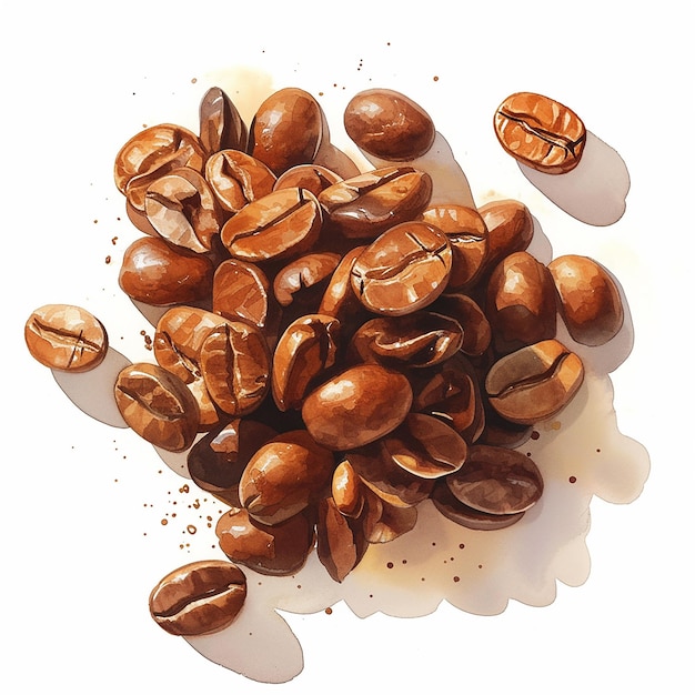 akwarele ziarna kawy Obraz ma ciepły i przyjemny nastrój z ziarnami kawy jako głównym celem