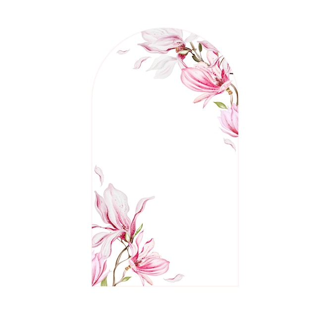 Zdjęcie akwarelowa kartka ślubna z kwiatami i liśćmi magnolii ilustracja