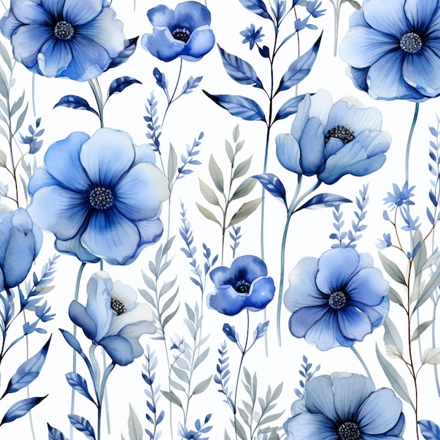 akwarelowe wzory niebieskich kwiatów