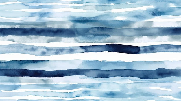 Akwarelowy bezszwowy wzór z paskami ręcznie namalowany ilustracją niebieskimi ciosami pędzla