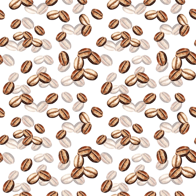 akwarelowy bezszwowy wzór z ziarnami kawy wzór tematu kawy ręcznie narysowana ilustracja brązowa