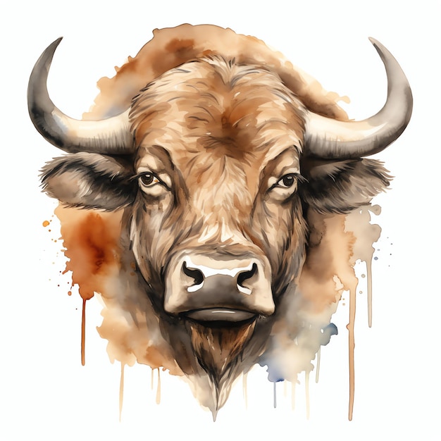akwarelowy bizon zachodni dziki zachód kowboj pustynna ilustracja klipart