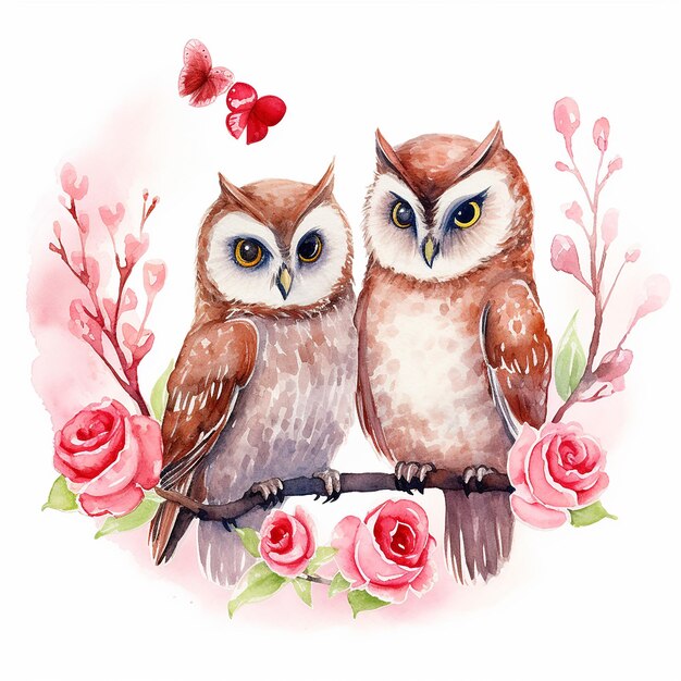 Zdjęcie akwarelowy klip z valentine owl