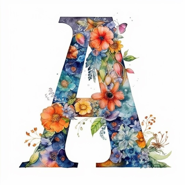 akwarelowy obraz litery z kwiatami i liśćmi