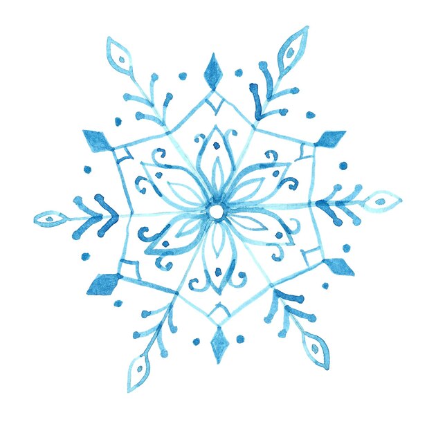 Akwarelowy obraz niebieskiego płatka śniegu