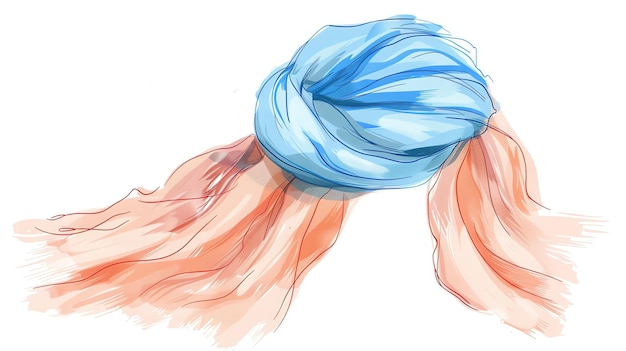 Zdjęcie akwarelowy obraz niebieskiego turbanu turban jest owinięty wokół głowy i zawiązany w węzeł na górze