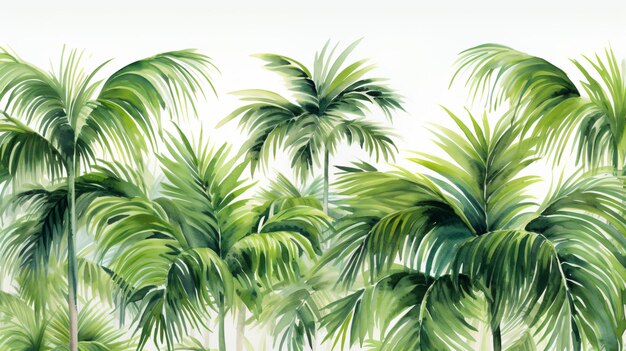 Akwarelowy obraz palm z zielonym liściem