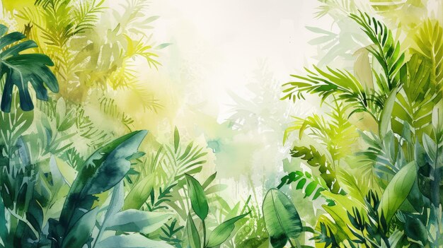Zdjęcie akwarelowy obraz zielonej roślinności tropikalnej