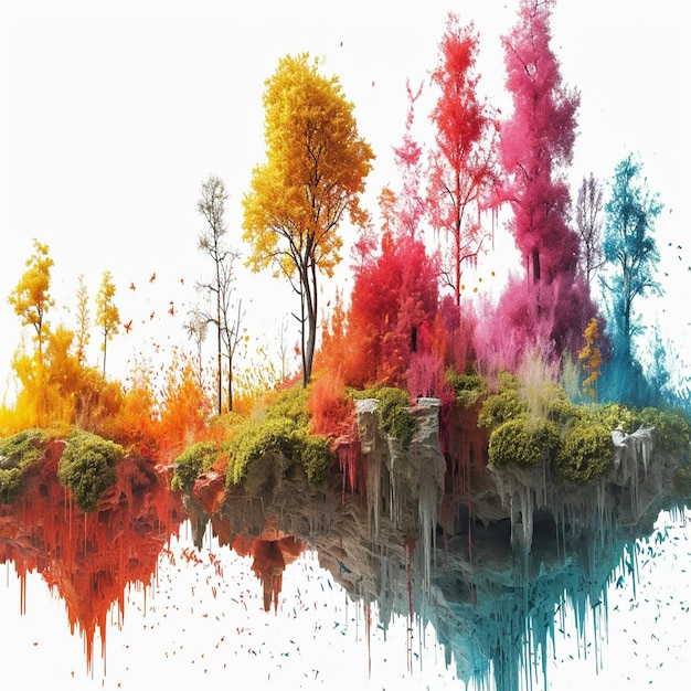Zdjęcie akwarelowy plamy kolorowych drzew