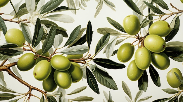 Akwarelowy projekt gałęzi oliwnych liści i owoców