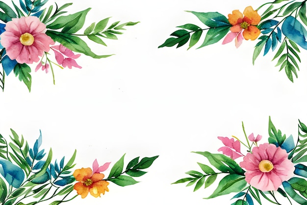 Zdjęcie akwarelowy ręcznie narysowany tło z kwiatami i liśćmi