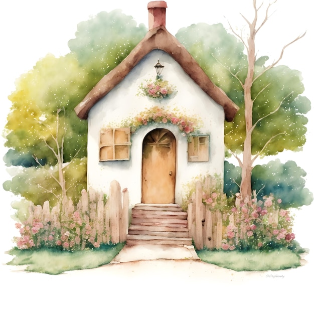 Akwarelowy rysunek małego domu wygenerowany przez ai ilustracji