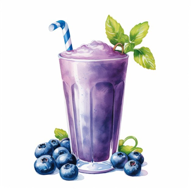 akwarelowy smoothie z jagodami