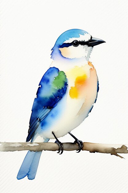 Zdjęcie akwarelowy styl atramentu kolorowy ptak zwierzęca tapeta ilustracja tła stojąca na gałęzi
