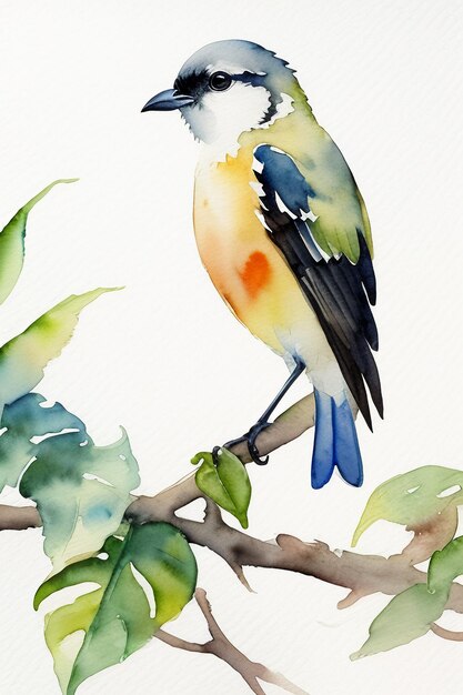 Zdjęcie akwarelowy styl atramentu kolorowy ptak zwierzęca tapeta ilustracja tła stojąca na gałęzi