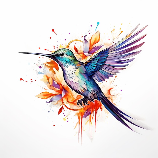 Akwarelowy tatuaż kolibri na płaskiej powierzchni