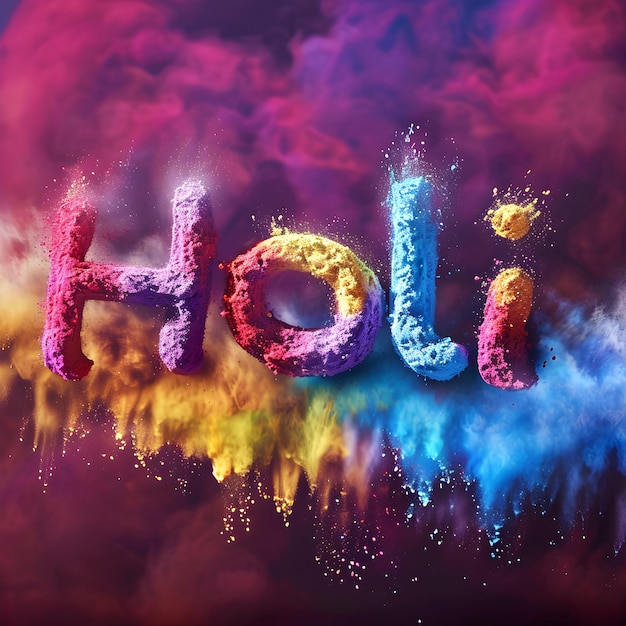 Akwarelowy tekst Szczęśliwego Holi Ilustracja festiwalu kolorów Holi najlepsze życzenia tło