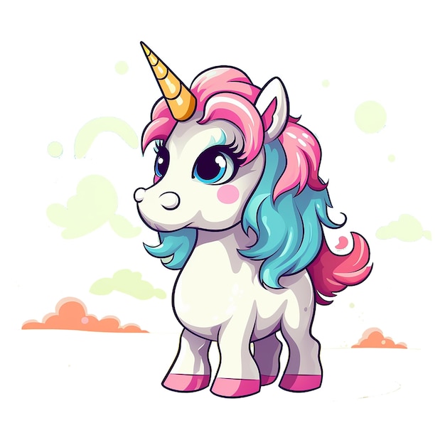 Zdjęcie akwarelowy uroczy rainbow unicorn clipart z magicznym rogiem i wyrażeniami