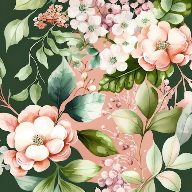 Akwarelowy wzór kwiatowy w kolorze różowym z białymi kwiatami w stylu wzorów naturalnych