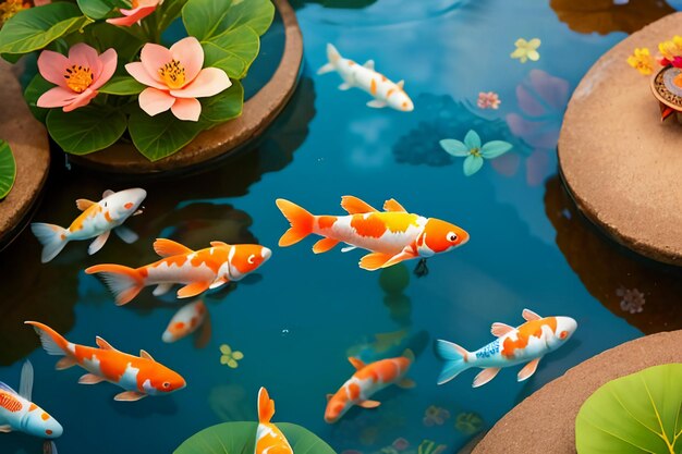 Akwarium Ryby Akwarium Piękne rasy Koi Tapeta Ilustracja tła