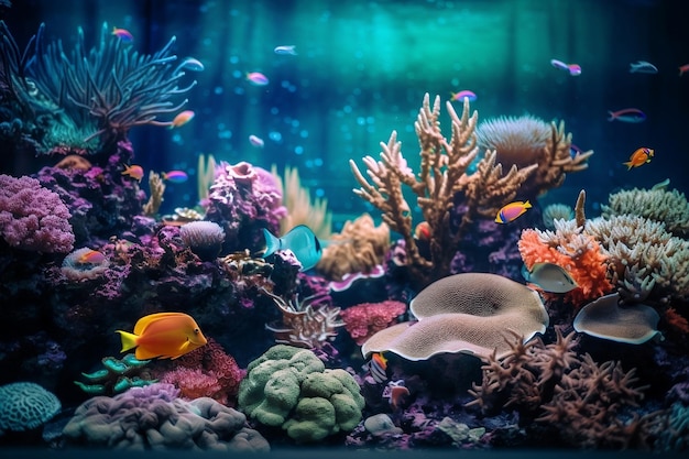 Akwarium z rafą koralową w tle