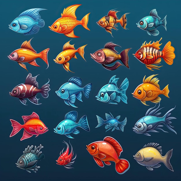 akwarium z rybami tropikalnymi AI wygenerowało złote tło morze zwierzę domowe życie oceanu tropikalna ryba akwarium ilustracja
