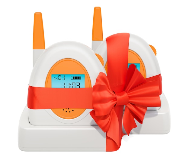 Alarm dla dziecka z nianią audio z koncepcją prezentu z kokardką i wstążką renderowania 3D