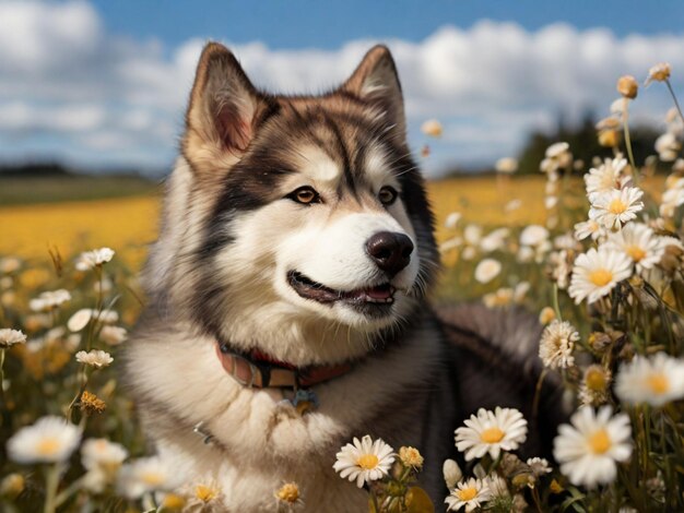 Zdjęcie alaskański malamute z margaritą w ustach