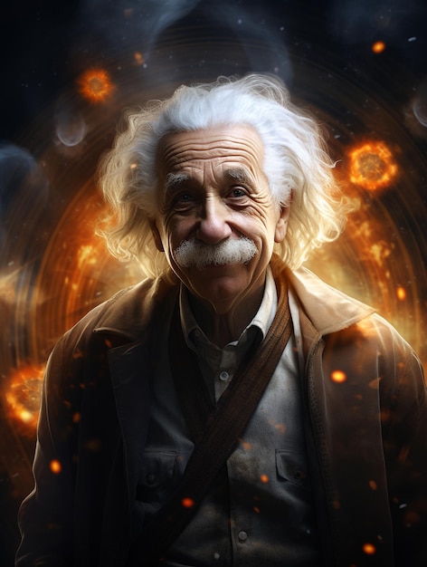 Albert Einstein z kosmicznym tłem nauki