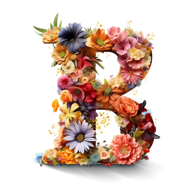 Alfabet B wykonany z kwiatów Zestaw generatywnych czcionek flory kwiatów ai generowanych