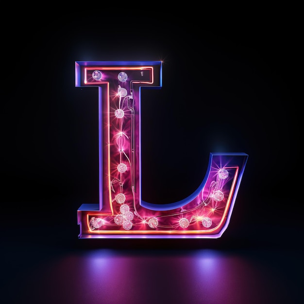 Zdjęcie alfabet duża litera l tekst futuristyczny neon świecący symbol logo na ciemnym grunge tle