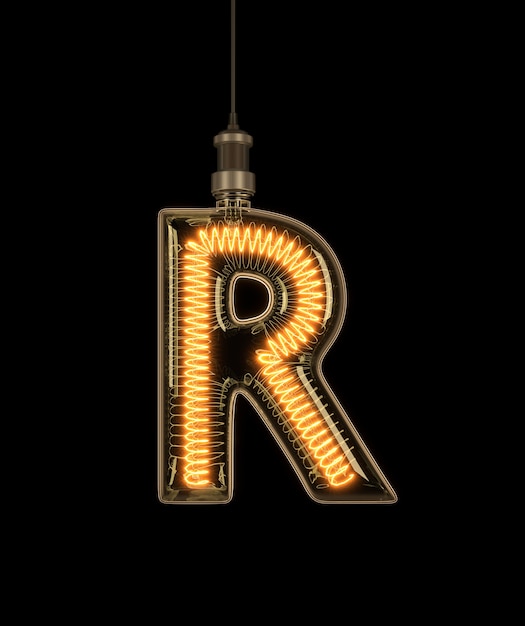 Alfabet R wykonane z żarówki.