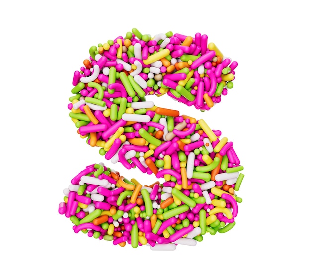 Zdjęcie alfabet s wykonany z kolorowych posypek litera s tęcza posypuje ilustrację 3d