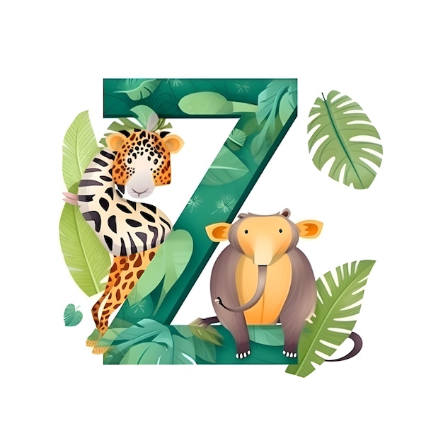 Alfabet zwierząt litery Z z leopardzebramonkey
