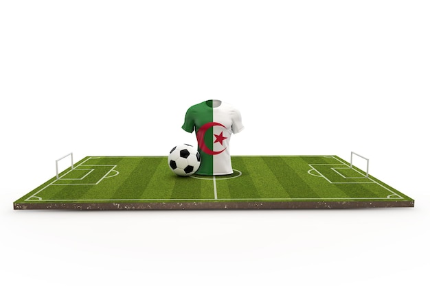 Algieria koszulka piłkarska flaga narodowa na boisku piłkarskim Renderowanie 3D