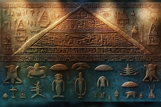 Alien piramidy hieroglify Statek kosmiczny UFO nad piramidami Obcy i Egipcjanie ilustracyjni generatywni ai