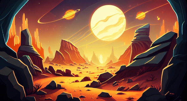 Alien planet Środowisko tła 2D dla gry mobilnej Wysokiej jakości poziomy krajobraz tła Lokalizacja projektu szablonu gier Generative ai