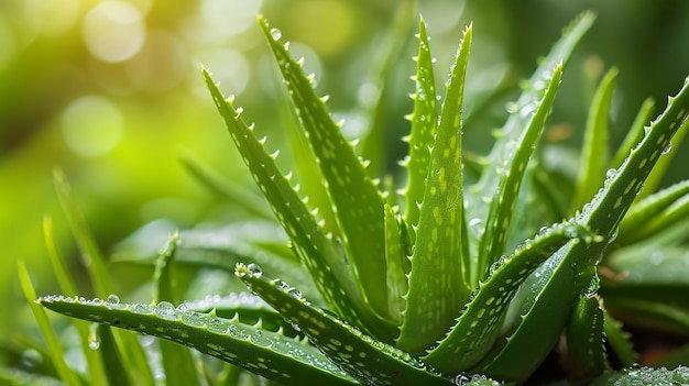 Aloe vera jest tropikalnym zielonym rośliną tolerującą gorącą pogodę Zbliżenie zielonych liści aloe vera aloe