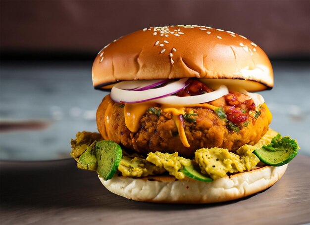 aloo tikki burger Styl restauracji wygenerowany przez sztuczną inteligencję