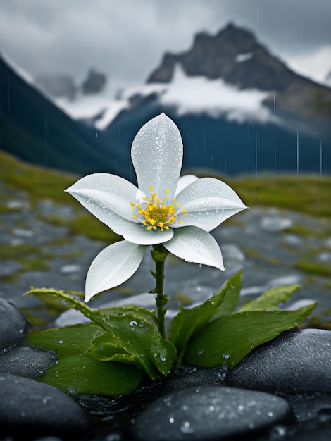 alpejski kwiat latus z deszczem czysty jasny