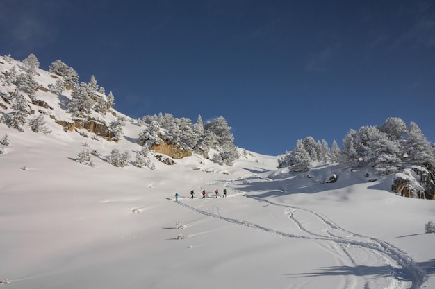 Alpiniści w śnieżnym krajobrazie