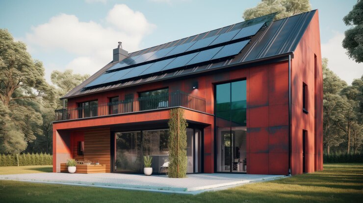 Alternatywne panele słoneczne z zieloną energią na dachu domu Generative AI