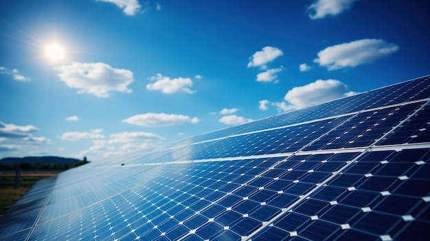 Alternatywne źródła energii elektrycznej odnawialne panele słoneczne odbijają błyszczące światło słońca