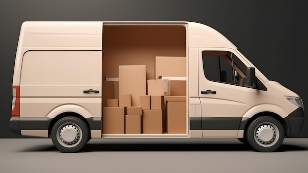 Amazon Delivery Van z pakietami w wysokiej jakości renderowaniu fotograficznym