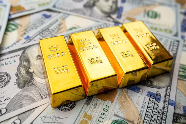 Ameryka Dolar amerykański ze złotymi sztabkami finansuje koncepcję oszczędzania inwestycji