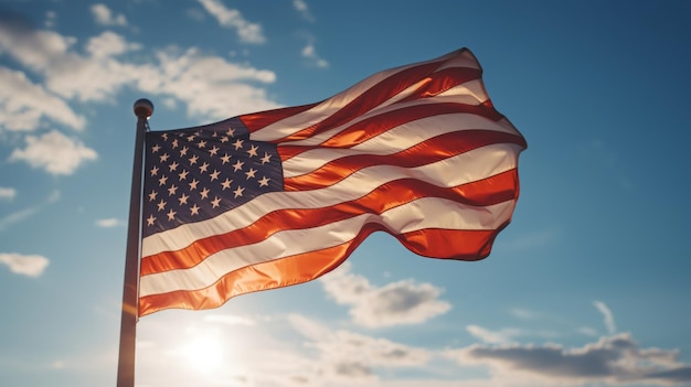 Zdjęcie amerykańska flaga macha na wietrze w słoneczny dzień