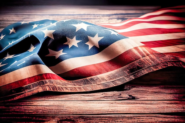 Zdjęcie amerykańska flaga na tle starego drewna z miejsca na kopię dla tekstu generative ai