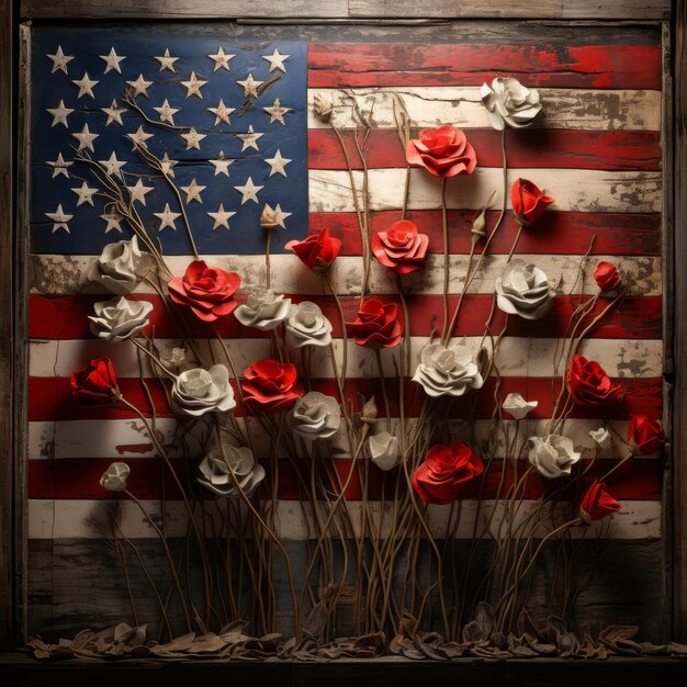 Amerykańska flaga z czerwonych i białych róż