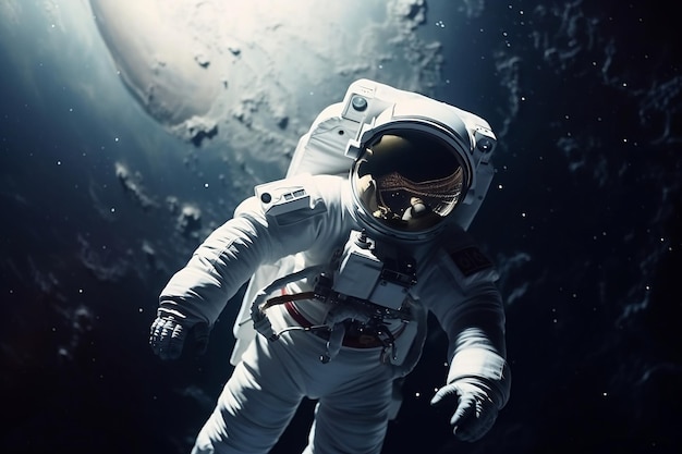 Amerykański astronauta w kosmosie z ziemią w tle stworzony za pomocą technologii Generative AI