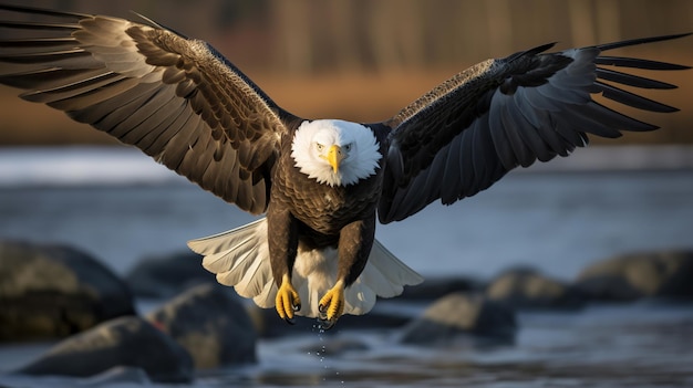 Amerykański orzeł łysi w locie Orzeł łysy Haliaeetus leucocephalus w locie AI generative